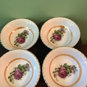 Set of 4 Vintage Japan Rose Gold Rimmed Dessert Bowls